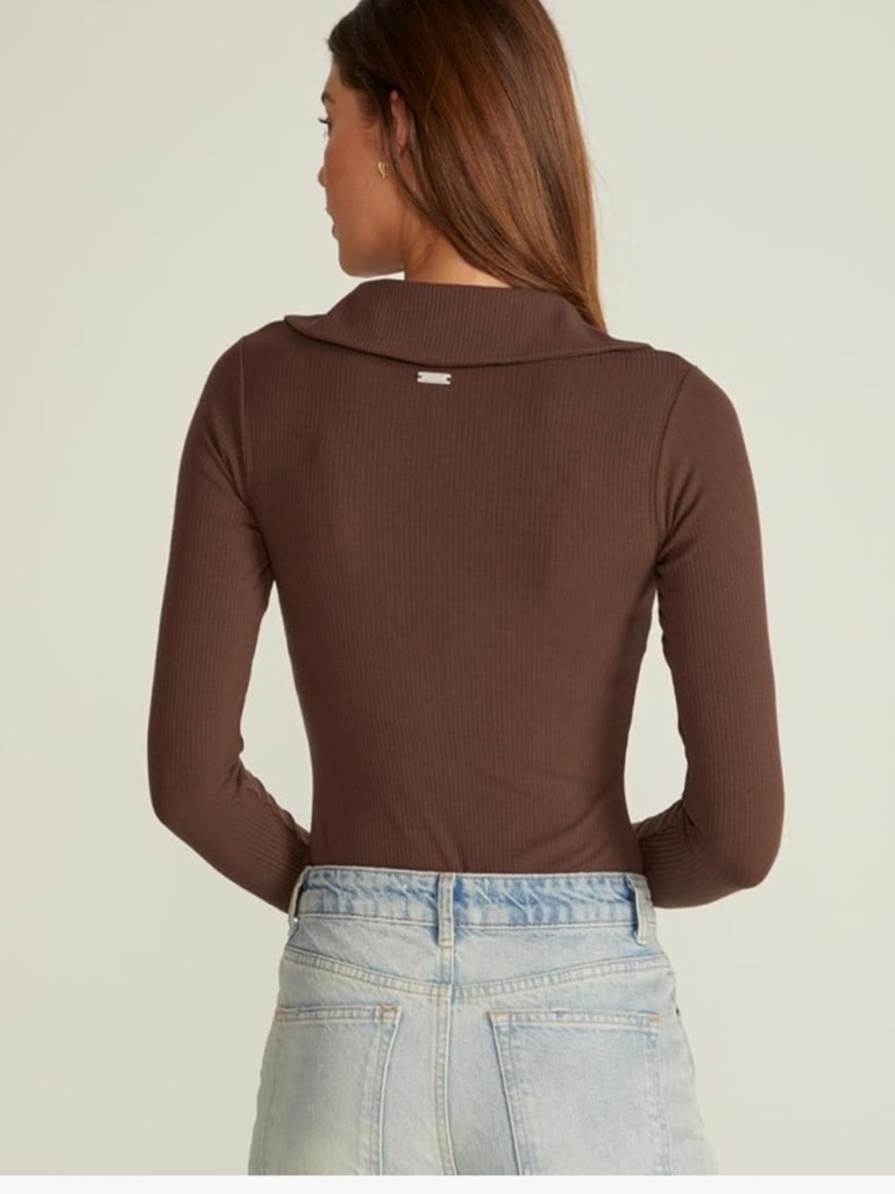 NWT  BYLT Ribbed Long Sleeve Bodysuit with Built-In Bra – brown L - Picture 4 of 8